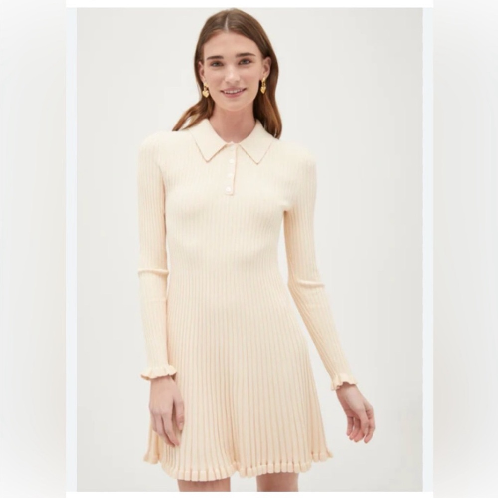 HILL HOUSE HOME‎ Women's The Rachel Collared Dress Ribbed Ivory Medium